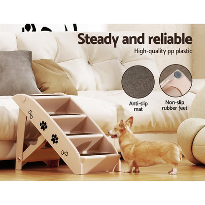 i.Pet Dog Ramp Steps For Bed Sofa Car Pet Stairs Ladder Indoor Foldable Beige Tristar Online