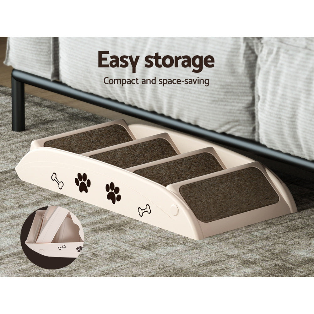 i.Pet Dog Ramp Steps For Bed Sofa Car Pet Stairs Ladder Indoor Foldable Beige Tristar Online