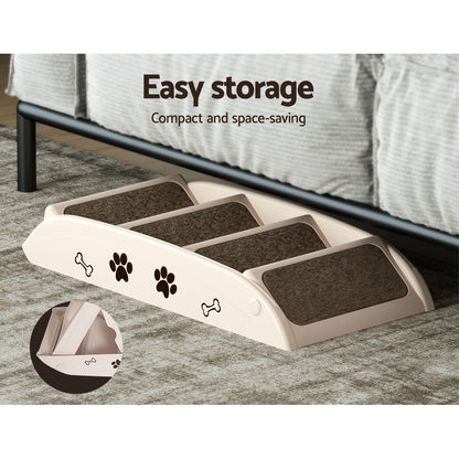 i.Pet Dog Ramp Steps For Bed Sofa Car Pet Stairs Ladder Indoor Foldable Beige Tristar Online