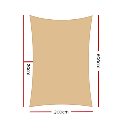 Instahut Shade Sail 3x6m Rectangle 185GSM 95% Sand Shade Cloth Tristar Online
