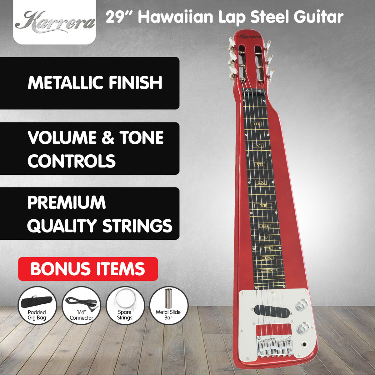 Karrera 6-String Steel Lap Guitar - Metallic Red Tristar Online