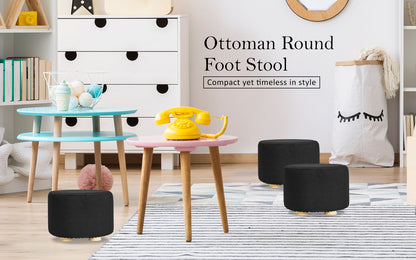 La Bella 2 Set Black Fabric Ottoman Round Wooden Leg Foot Stool Tristar Online