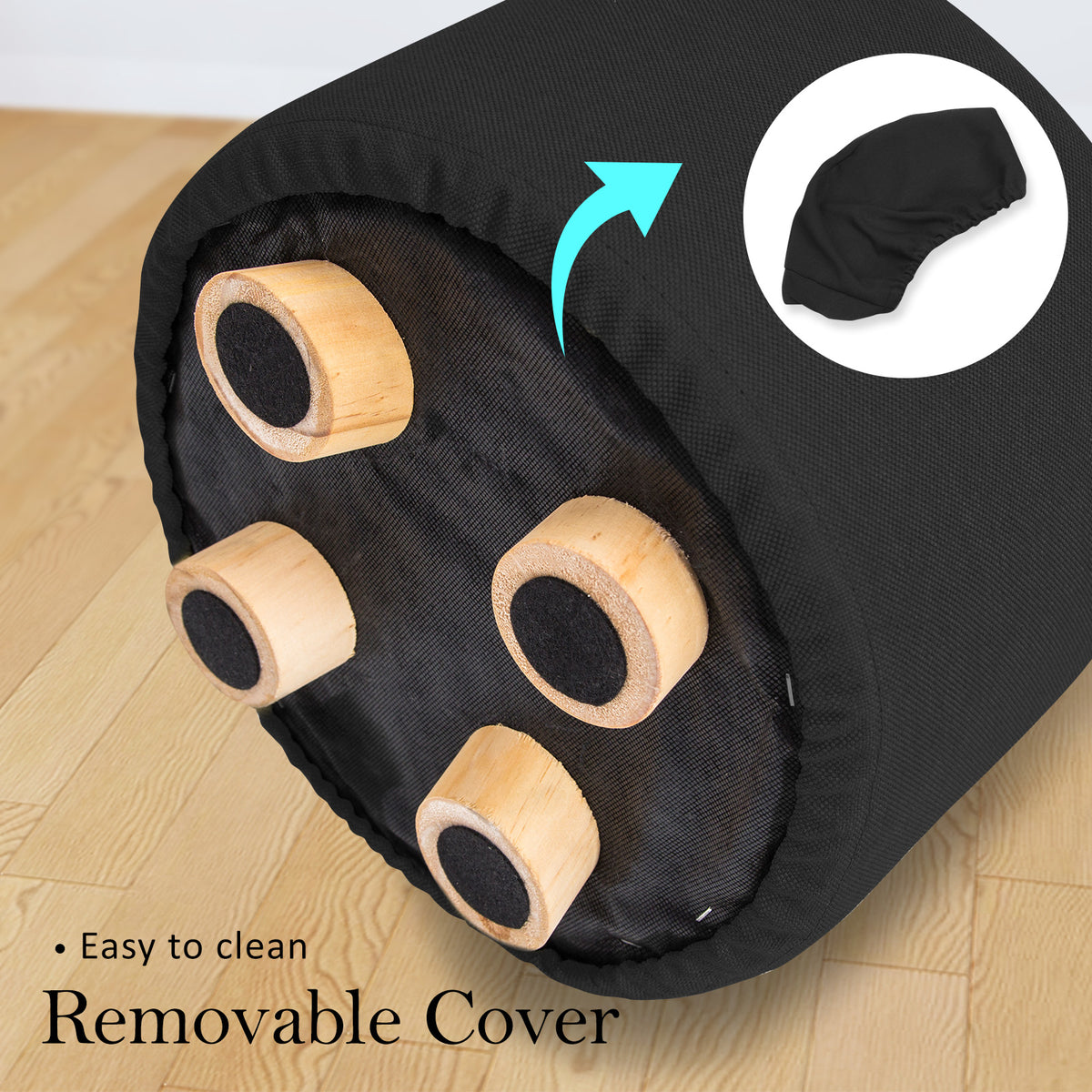 La Bella 2 Set Black Fabric Ottoman Round Wooden Leg Foot Stool Tristar Online