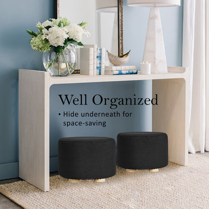 La Bella 2 Set Black Fabric Ottoman Round Wooden Leg Foot Stool Tristar Online