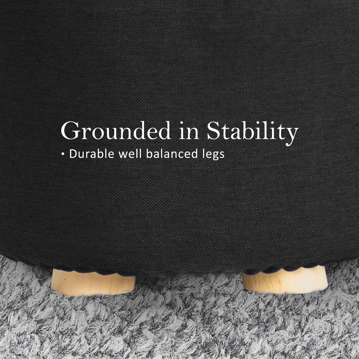 La Bella 2 Set Black Fabric Ottoman Round Wooden Leg Foot Stool Tristar Online
