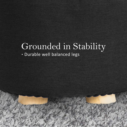 La Bella 2 Set Black Fabric Ottoman Round Wooden Leg Foot Stool Tristar Online