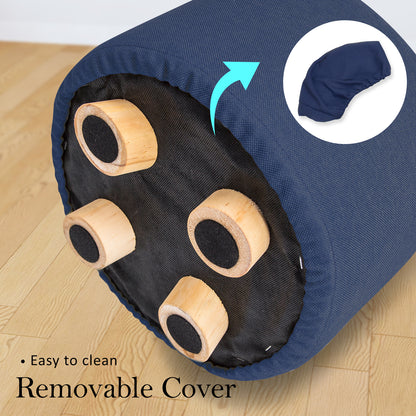 La Bella 2 Set Dark Blue Fabric Ottoman Round Wooden Leg Foot Stool Tristar Online