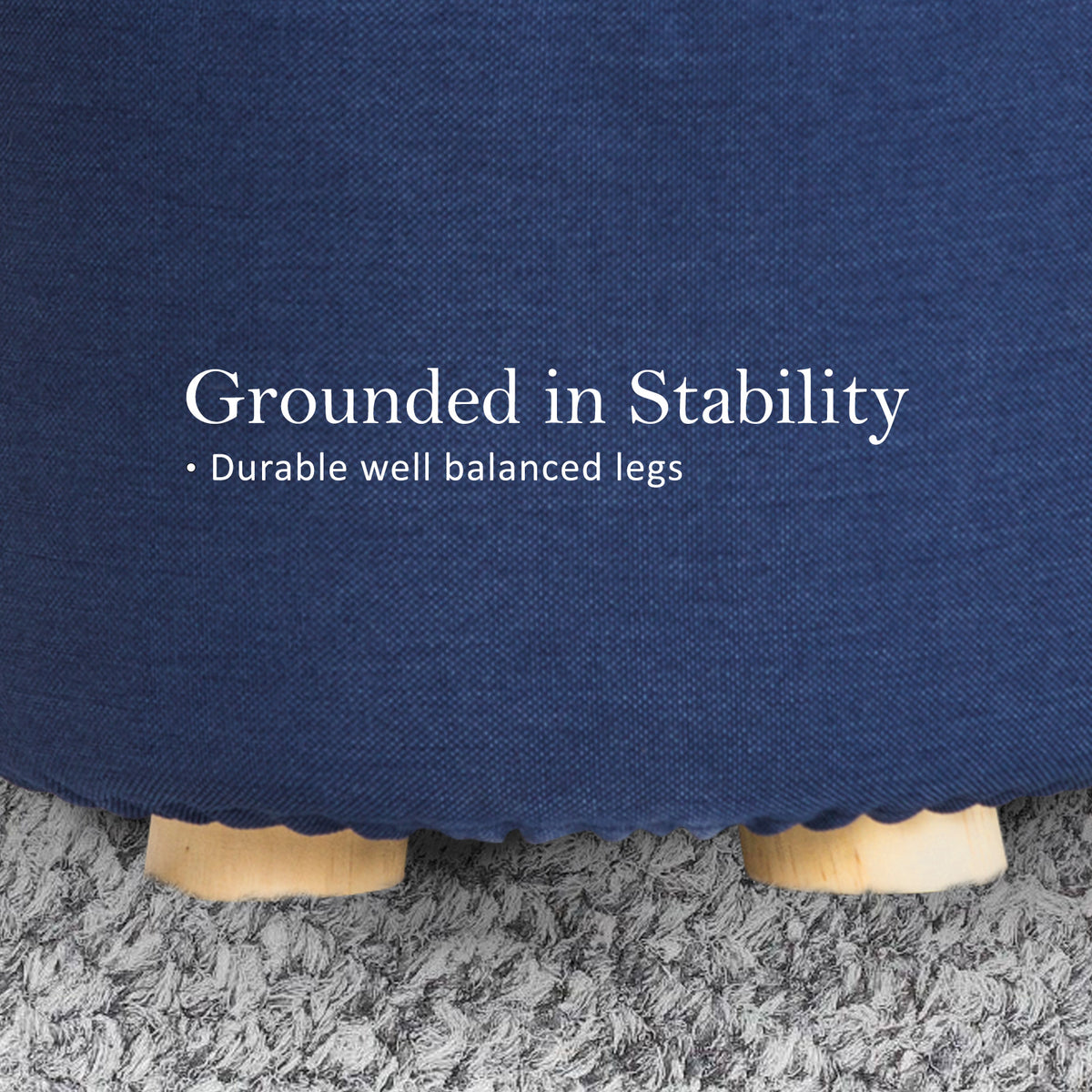 La Bella 2 Set Dark Blue Fabric Ottoman Round Wooden Leg Foot Stool Tristar Online