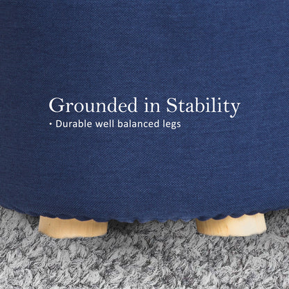 La Bella 2 Set Dark Blue Fabric Ottoman Round Wooden Leg Foot Stool Tristar Online