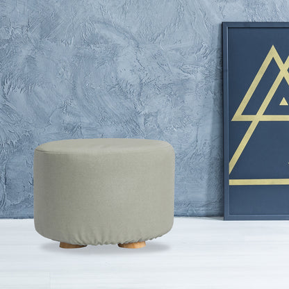 La Bella Grey Fabric Ottoman Round Wooden Leg Foot Stool Tristar Online