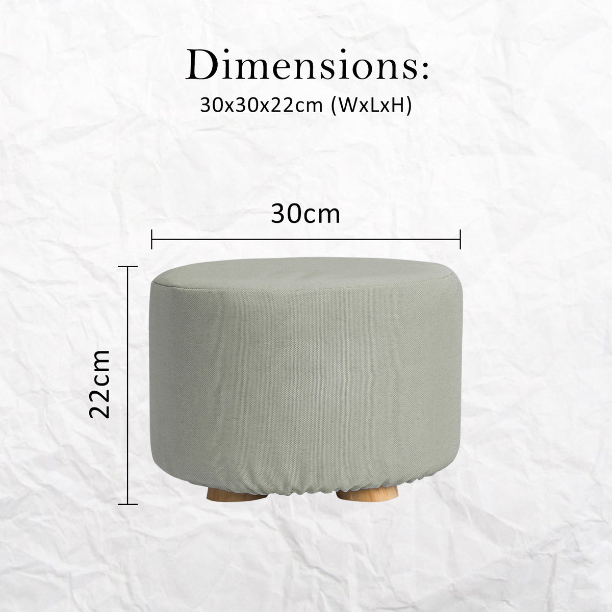 La Bella Grey Fabric Ottoman Round Wooden Leg Foot Stool Tristar Online