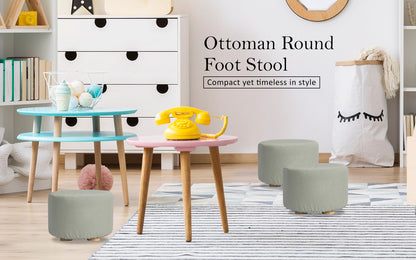 La Bella Grey Fabric Ottoman Round Wooden Leg Foot Stool Tristar Online