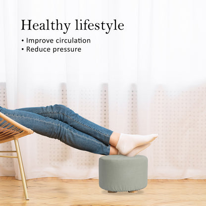 La Bella Grey Fabric Ottoman Round Wooden Leg Foot Stool Tristar Online