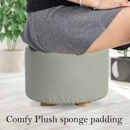 La Bella Grey Fabric Ottoman Round Wooden Leg Foot Stool Tristar Online