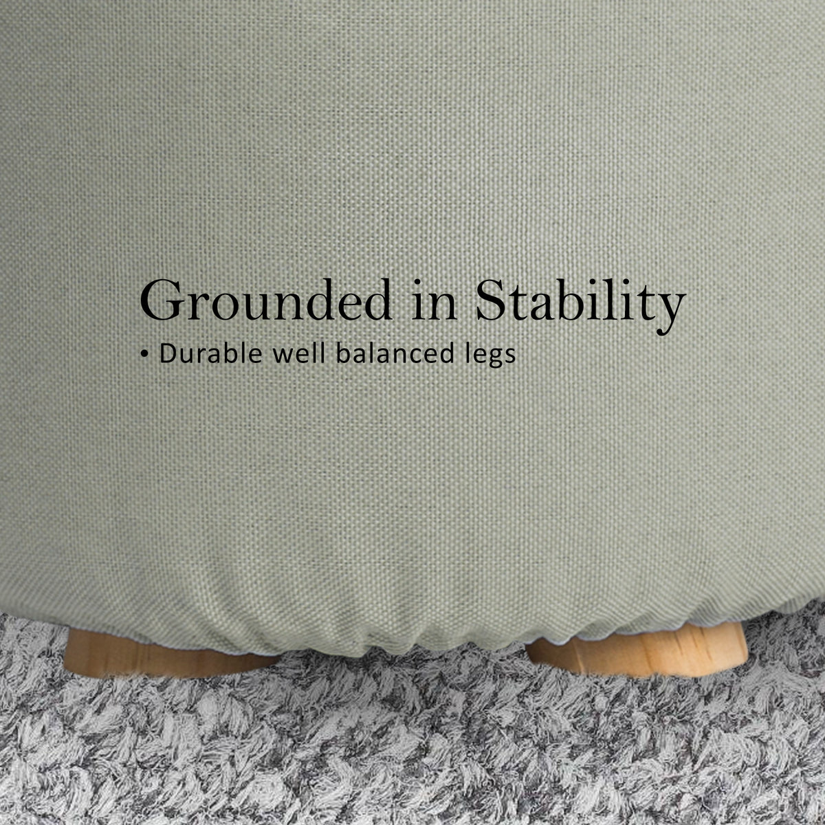 La Bella Grey Fabric Ottoman Round Wooden Leg Foot Stool Tristar Online