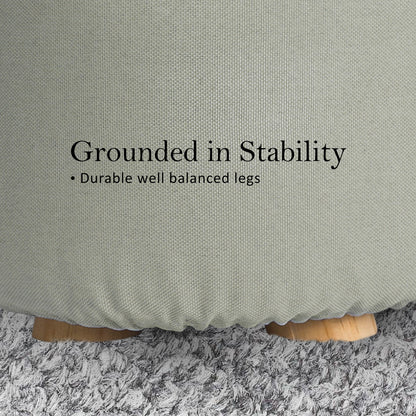 La Bella Grey Fabric Ottoman Round Wooden Leg Foot Stool Tristar Online