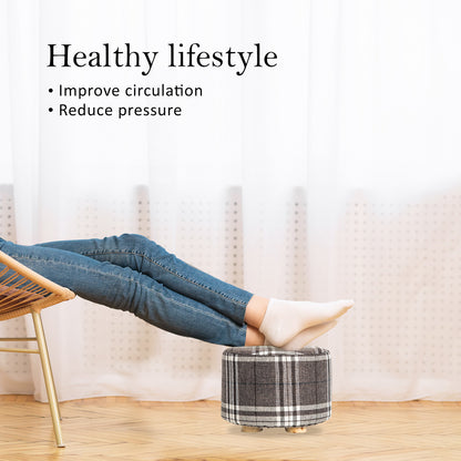 La Bella Lattice Fabric Ottoman Round Wooden Leg Foot Stool Tristar Online