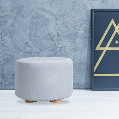 La Bella Light Blue Fabric Ottoman Round Wooden Leg Foot Stool Tristar Online