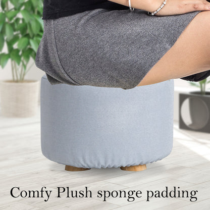 La Bella Light Blue Fabric Ottoman Round Wooden Leg Foot Stool Tristar Online