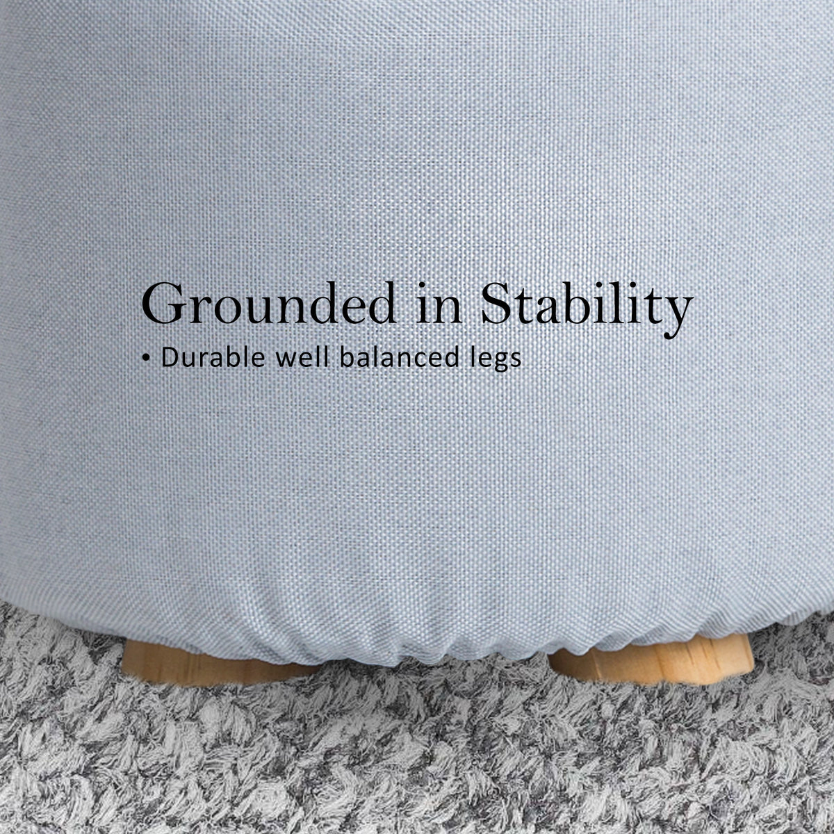 La Bella Light Blue Fabric Ottoman Round Wooden Leg Foot Stool Tristar Online