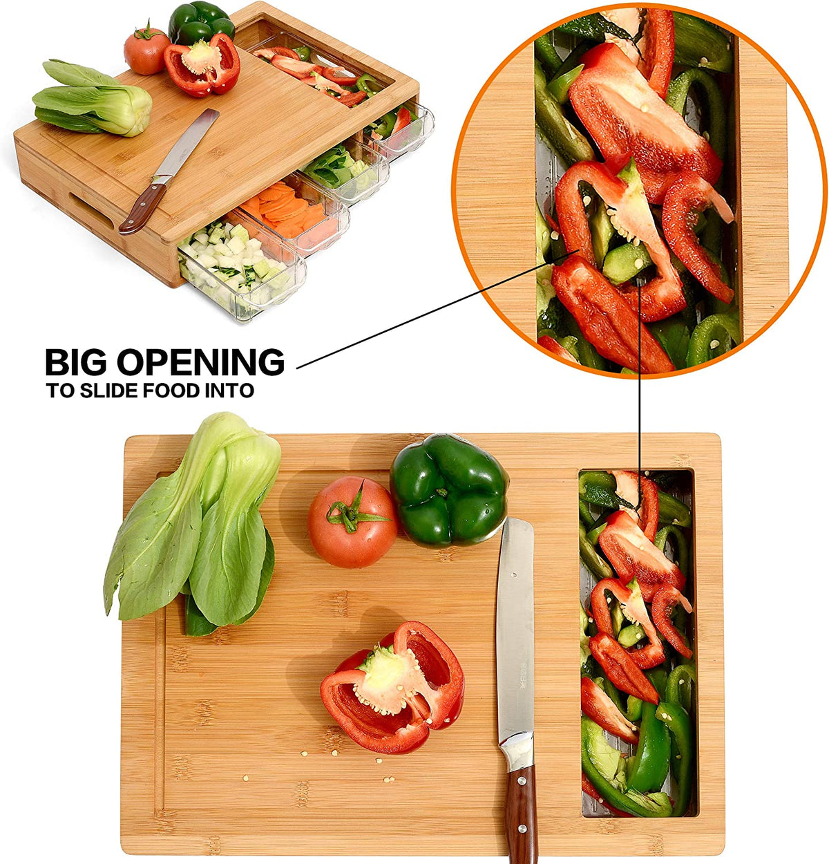 Large Bamboo Cutting Board and 4 Containers with Mobile Holder gift included for Home Kitchen Tristar Online