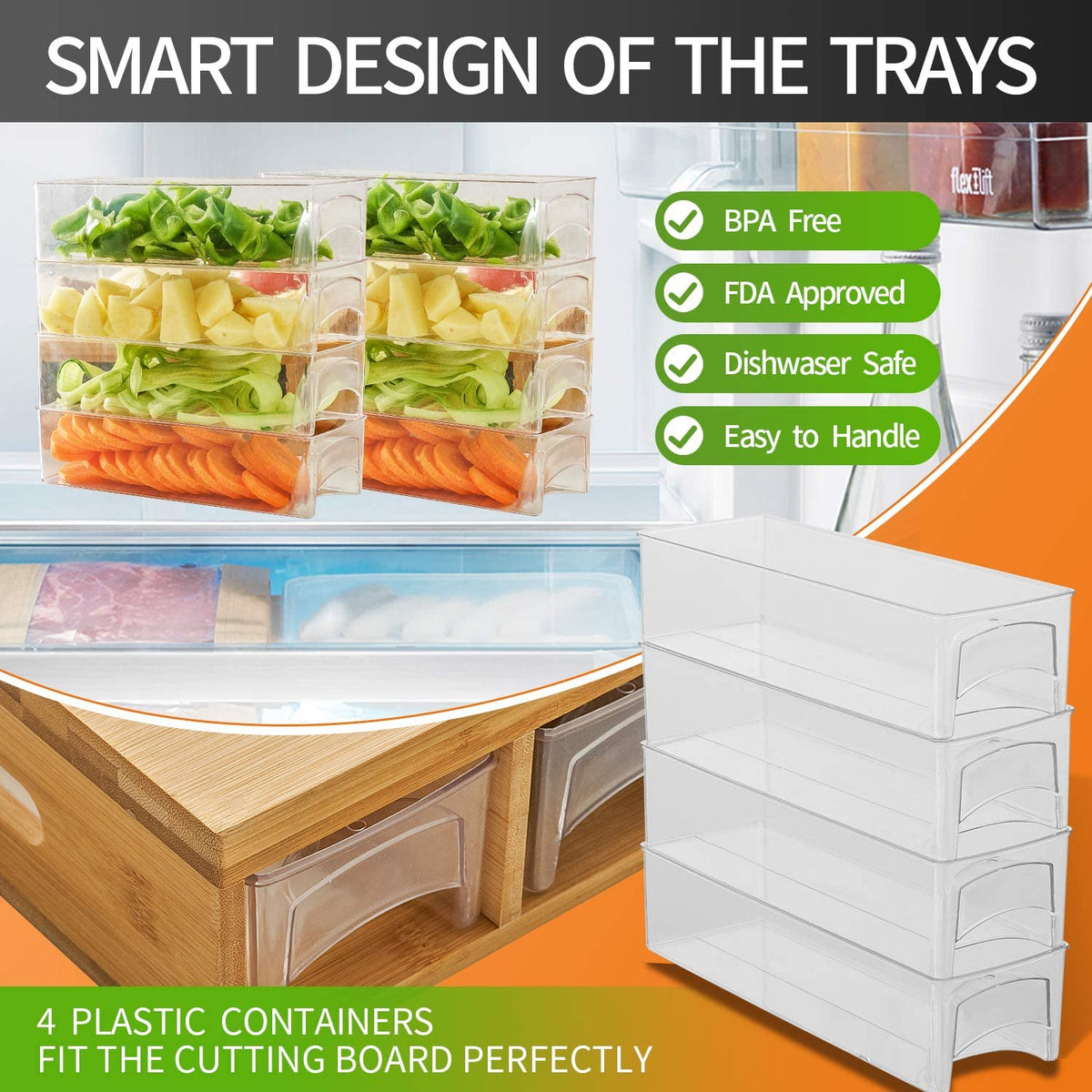 Large Bamboo Cutting Board and 4 Containers with Mobile Holder gift included for Home Kitchen Tristar Online