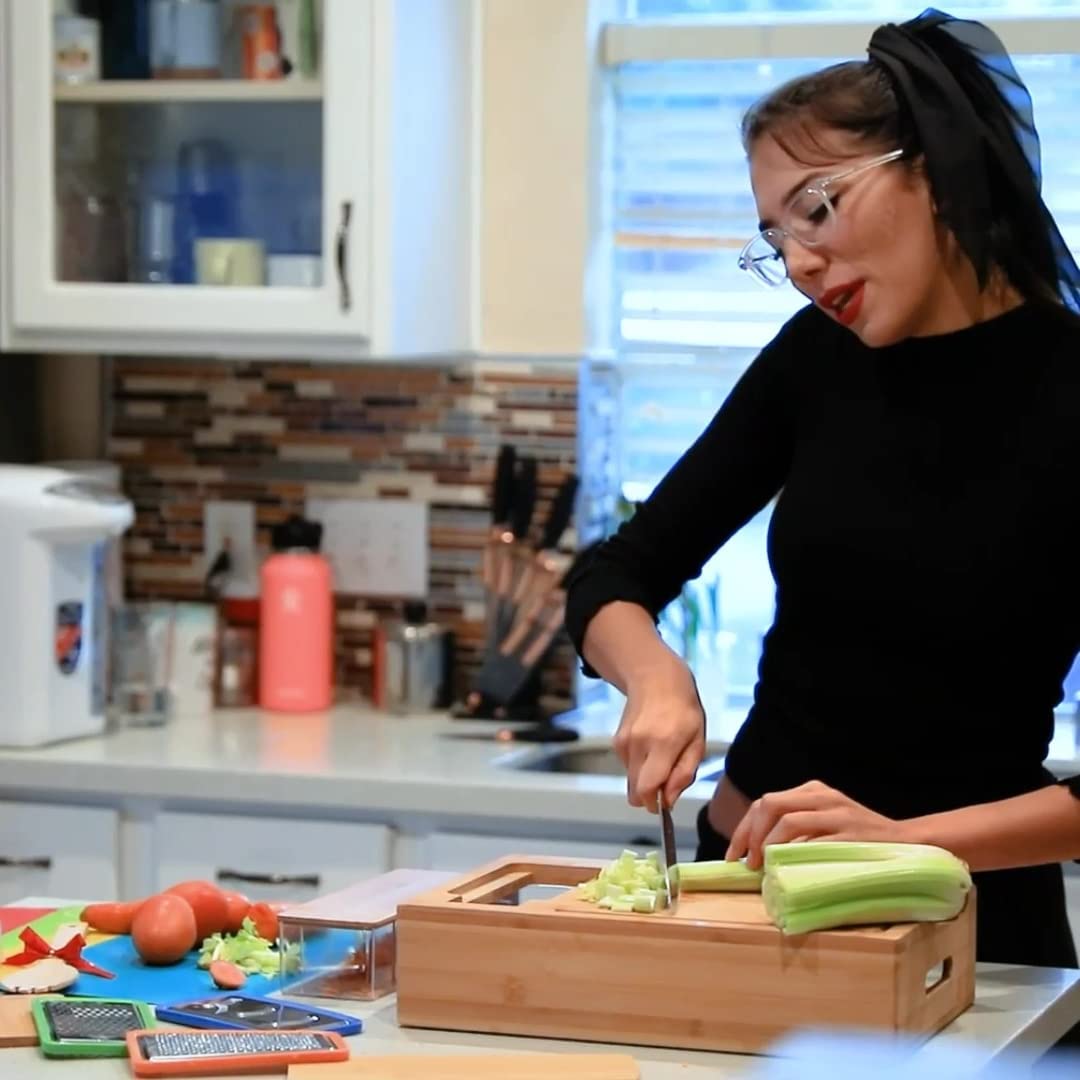 Large Bamboo Cutting Board and 4 Containers with Mobile Holder gift included for Home Kitchen Tristar Online