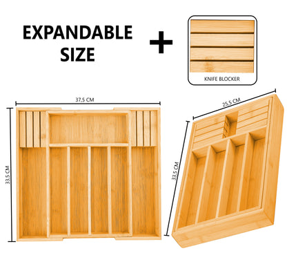 Large Capacity Bamboo Expandable Drawer Organizer with Knife Block Holder for Home Kitchen Utensils Tristar Online