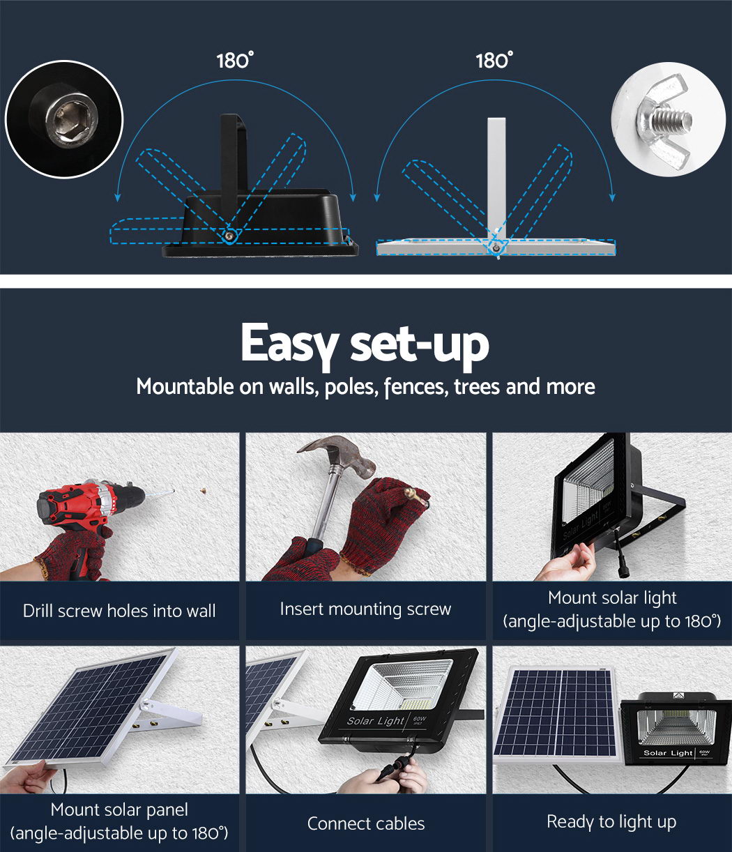 LED Solar Lights Street Flood Light Remote Outdoor Garden Security Lamp 60W Tristar Online