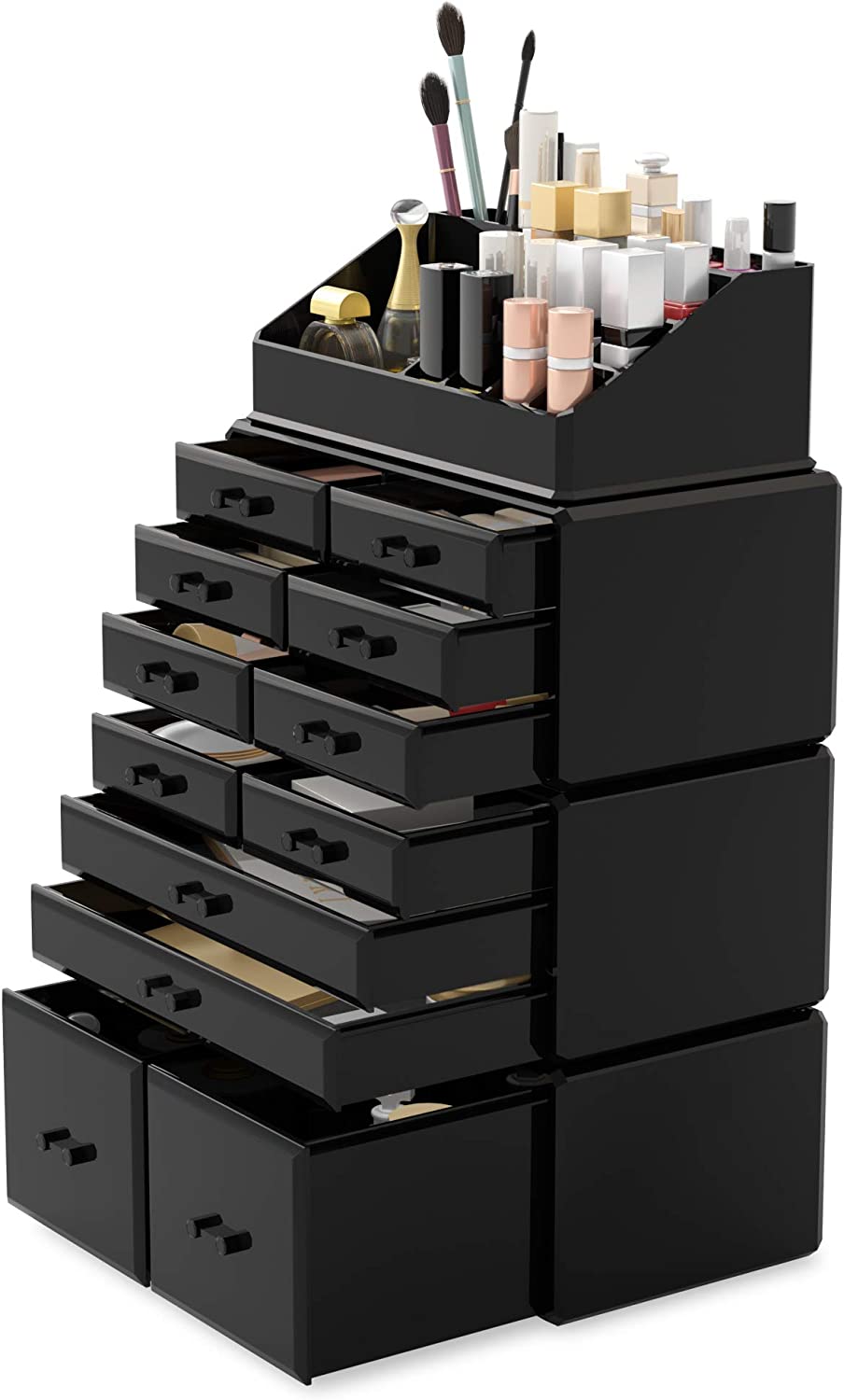 Makeup Cosmetic Organizer Storage with 12 Drawers Display Boxes (Black) Tristar Online