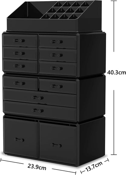 Makeup Cosmetic Organizer Storage with 12 Drawers Display Boxes (Black) Tristar Online