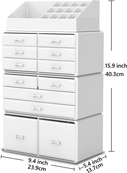 Makeup Cosmetic Organizer Storage with 12 Drawers Display Boxes (White) Tristar Online
