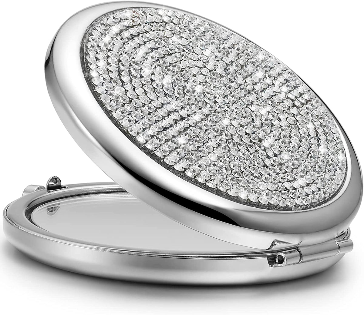 Mini Small Diamond 1X/2X Magnifying Round Metal Pocket Makeup Mirror (Silver) Tristar Online