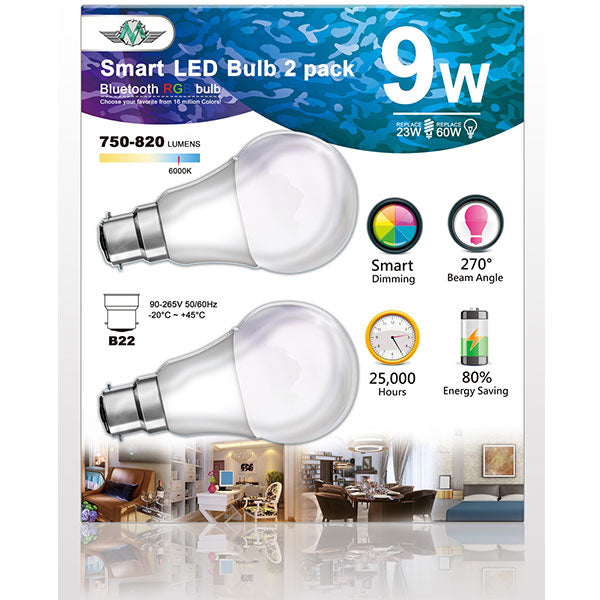 MV SMART BULB 9W B22 TWIN PACK  (apple app only ) Tristar Online