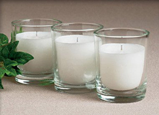 10 White Wax Clear Glass Holder Votive Candle - Wedding Event Centrepiece Table Decoration Tristar Online