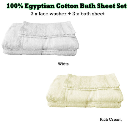 Pack of 4 - Egyptian Cotton Extra Large Bath Sheets and Face Washers set White Tristar Online