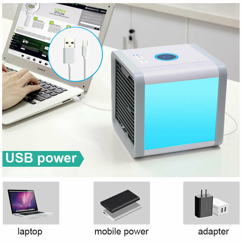 USB Portable Air Conditioner Air Cooler Desktop Fan Mini Air Circulator Purifier Colorful Atmosphere Lamp Trion