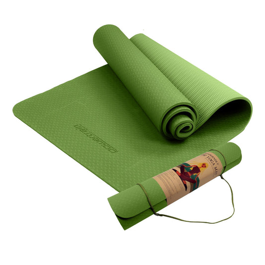 Powertrain Eco-friendly Dual Layer 6mm Yoga Mat | Olive | Non-slip Surface And Carry Strap For Ultimate Comfort And Portability Tristar Online