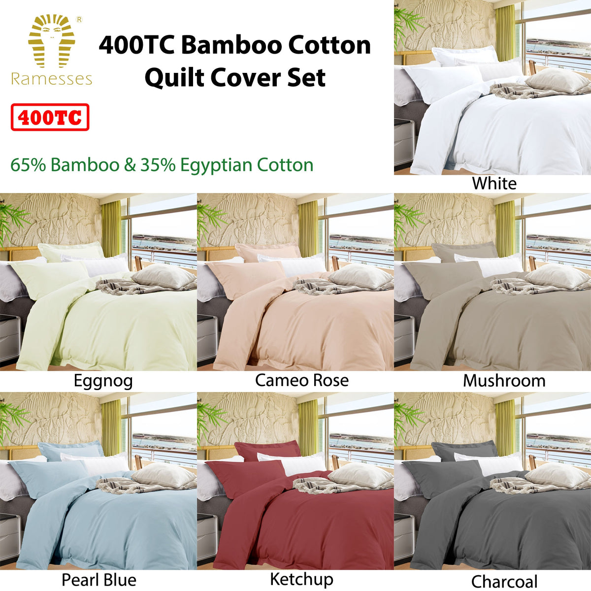 Ramesses Bamboo Cotton Quilt Cover Set Mushroom Queen Tristar Online