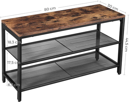 Shoe Rack with 2 Mesh Shelves, Rustic Brown and Black Tristar Online