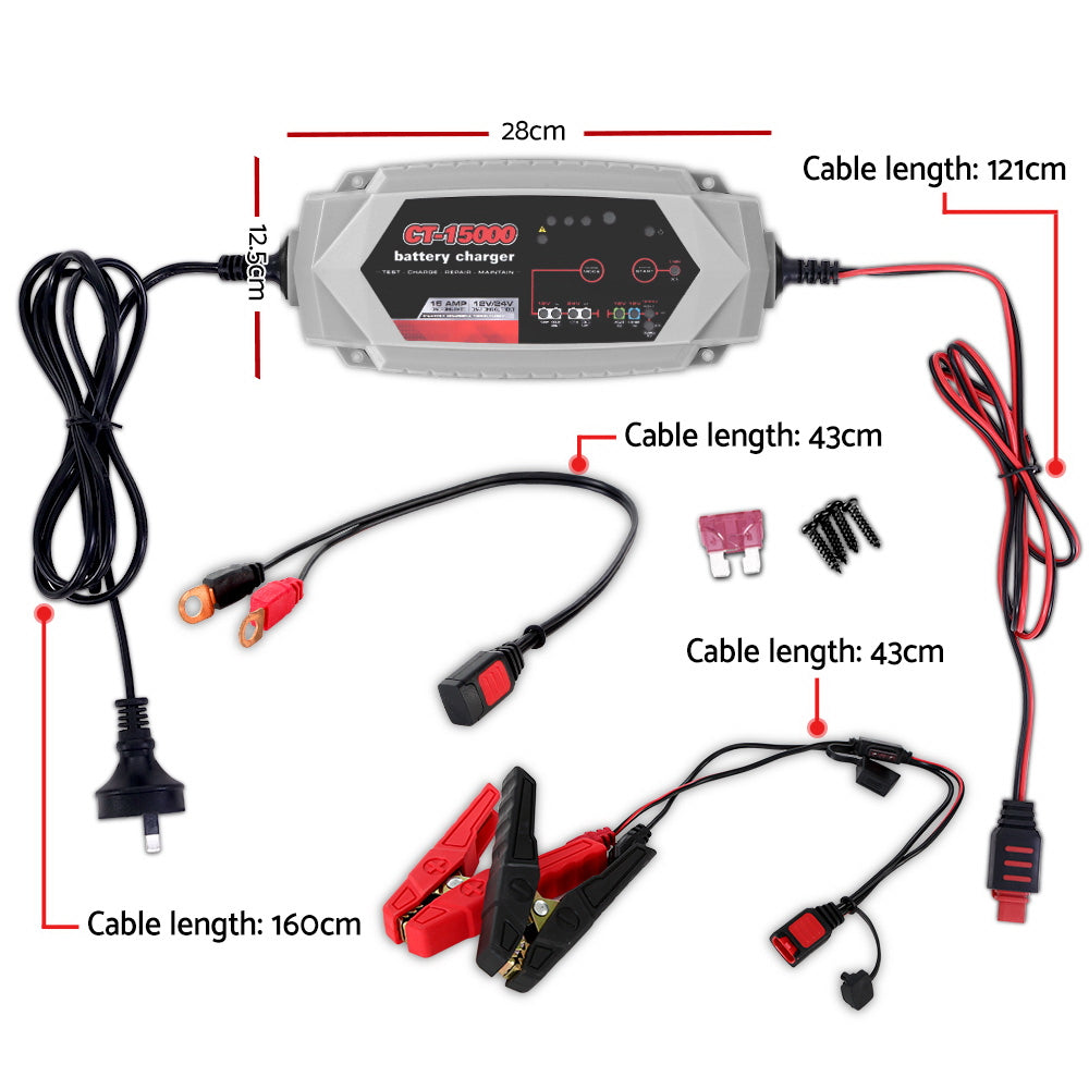Smart Battery Charger 15A 12V 24V Automatic SLA AGM Car Truck Boat Motorcycle Caravan Tristar Online