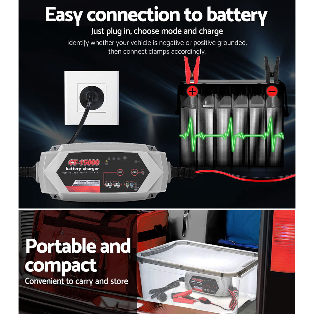 Smart Battery Charger 15A 12V 24V Automatic SLA AGM Car Truck Boat Motorcycle Caravan Tristar Online