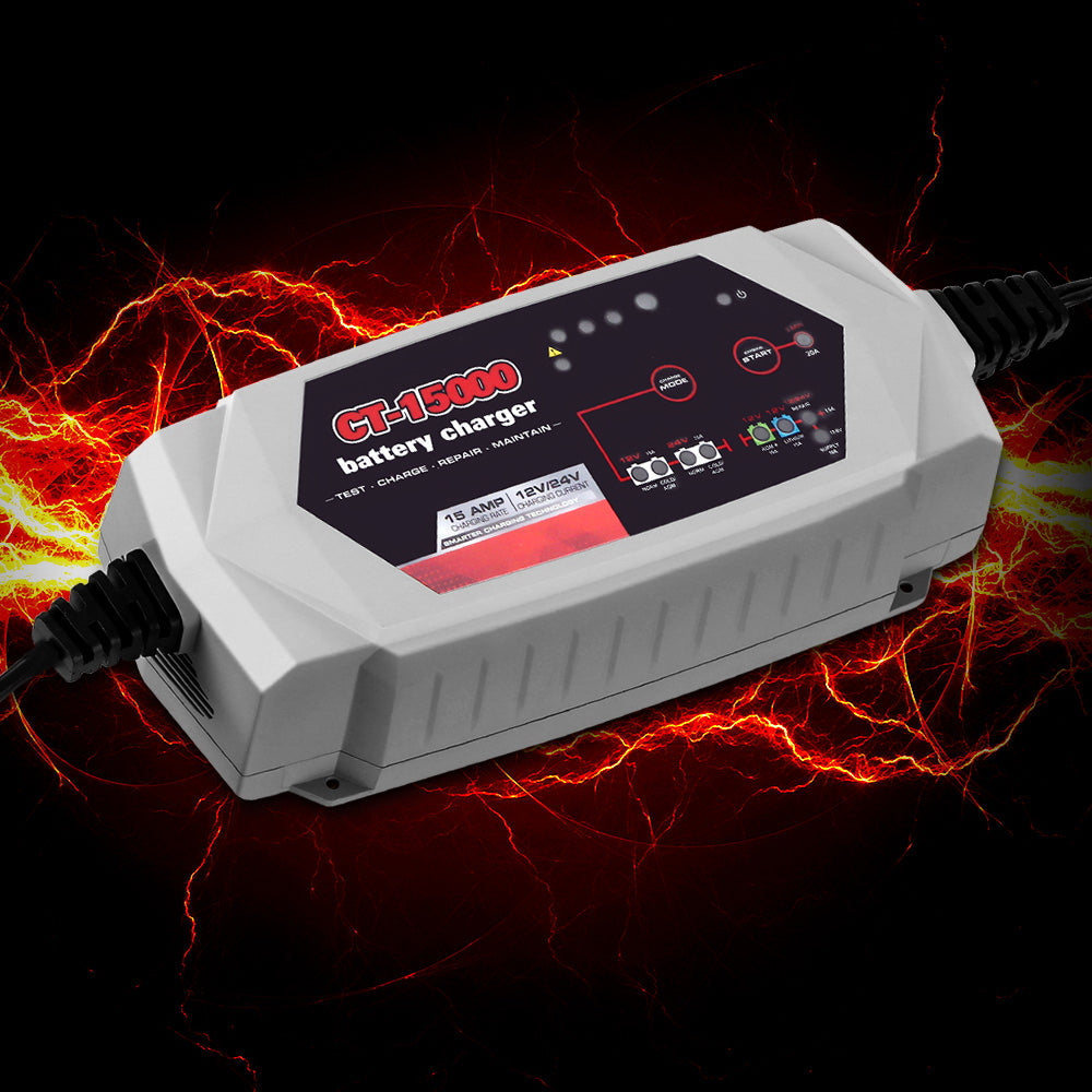 Smart Battery Charger 15A 12V 24V Automatic SLA AGM Car Truck Boat Motorcycle Caravan Tristar Online