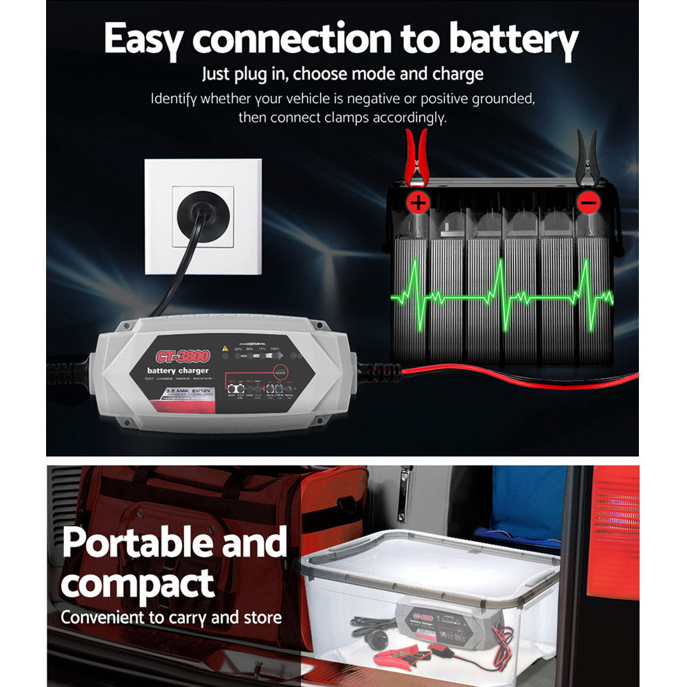 Smart Battery Charger 3.5A 12V 6V Automatic SLA AGM Car Truck Boat Motorcycle Caravan Tristar Online