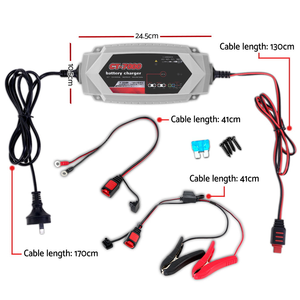 Smart Battery Charger 7A 12V 24V Automatic SLA AGM Car Truck Boat Motorcycle Caravan Tristar Online