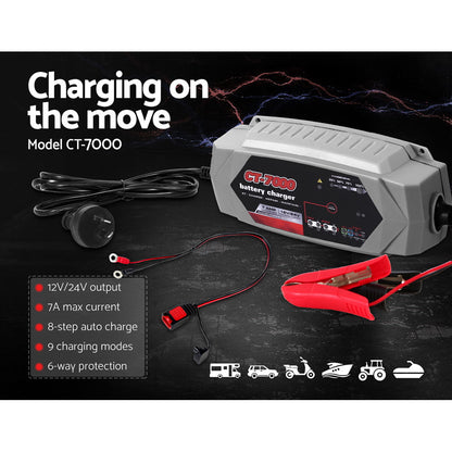 Smart Battery Charger 7A 12V 24V Automatic SLA AGM Car Truck Boat Motorcycle Caravan Tristar Online
