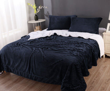 stripe flannel sherpa blanket queen navy Tristar Online