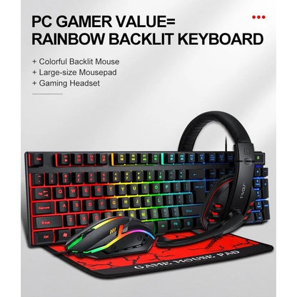 T-Wolf TF800 RGB 4-pcs Gaming Keyboard/Mouse/Headphone/Mouse Pad Kit Set Tristar Online