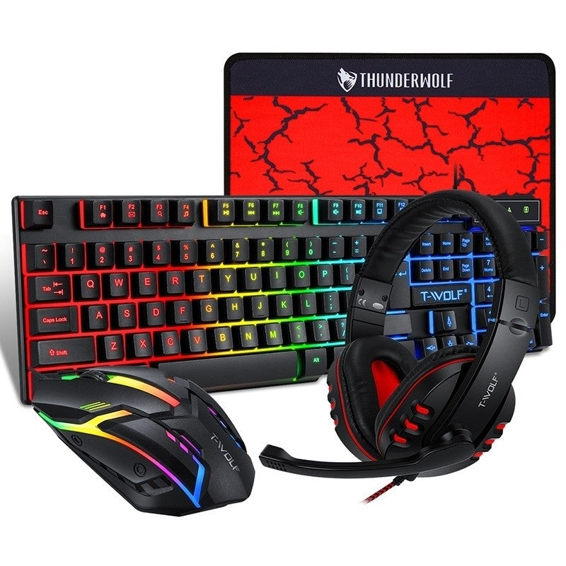 T-Wolf TF800 RGB 4-pcs Gaming Keyboard/Mouse/Headphone/Mouse Pad Kit Set Tristar Online