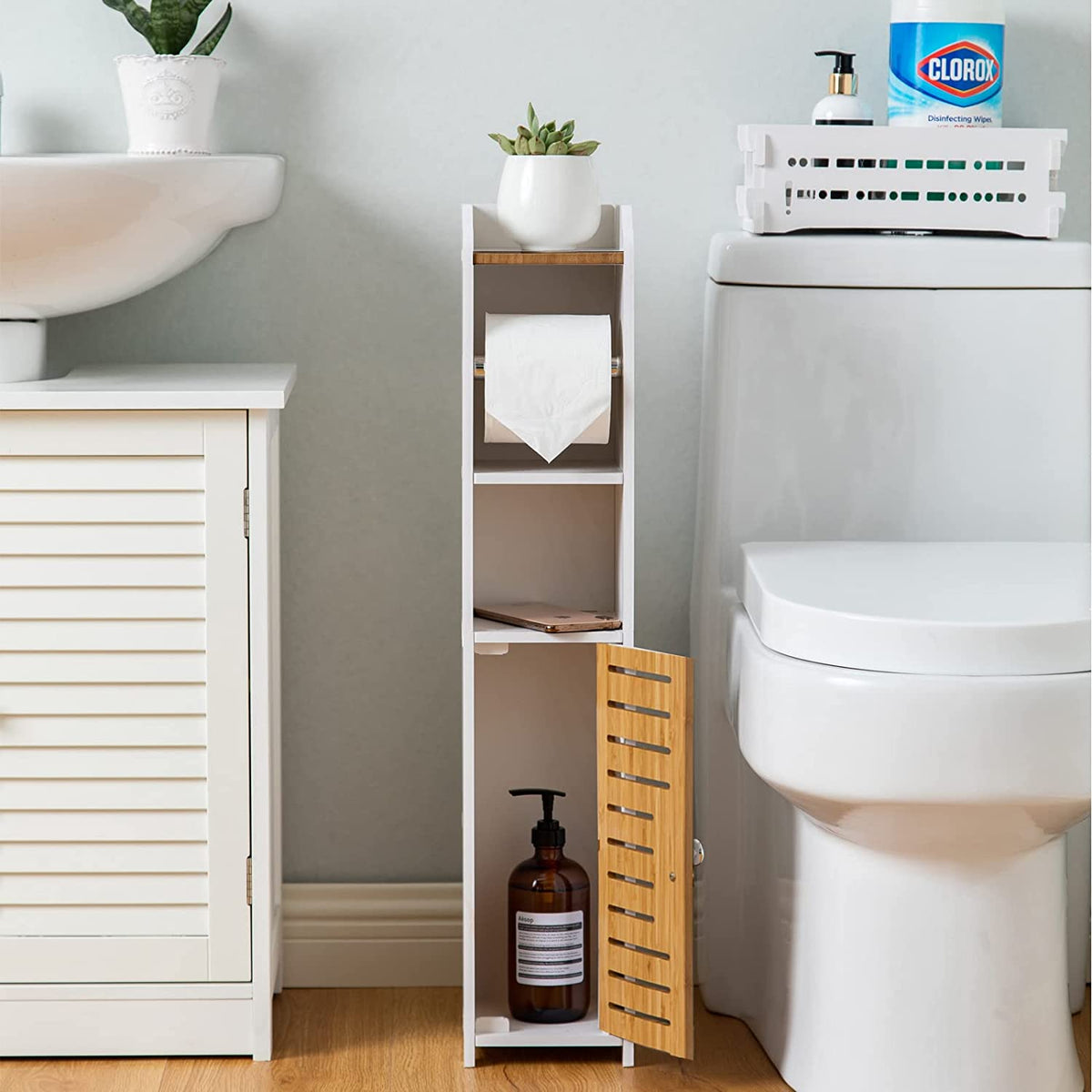 Toilet Paper Roll Holder for Bathroom with roller (Bamboo, 76cm) Tristar Online